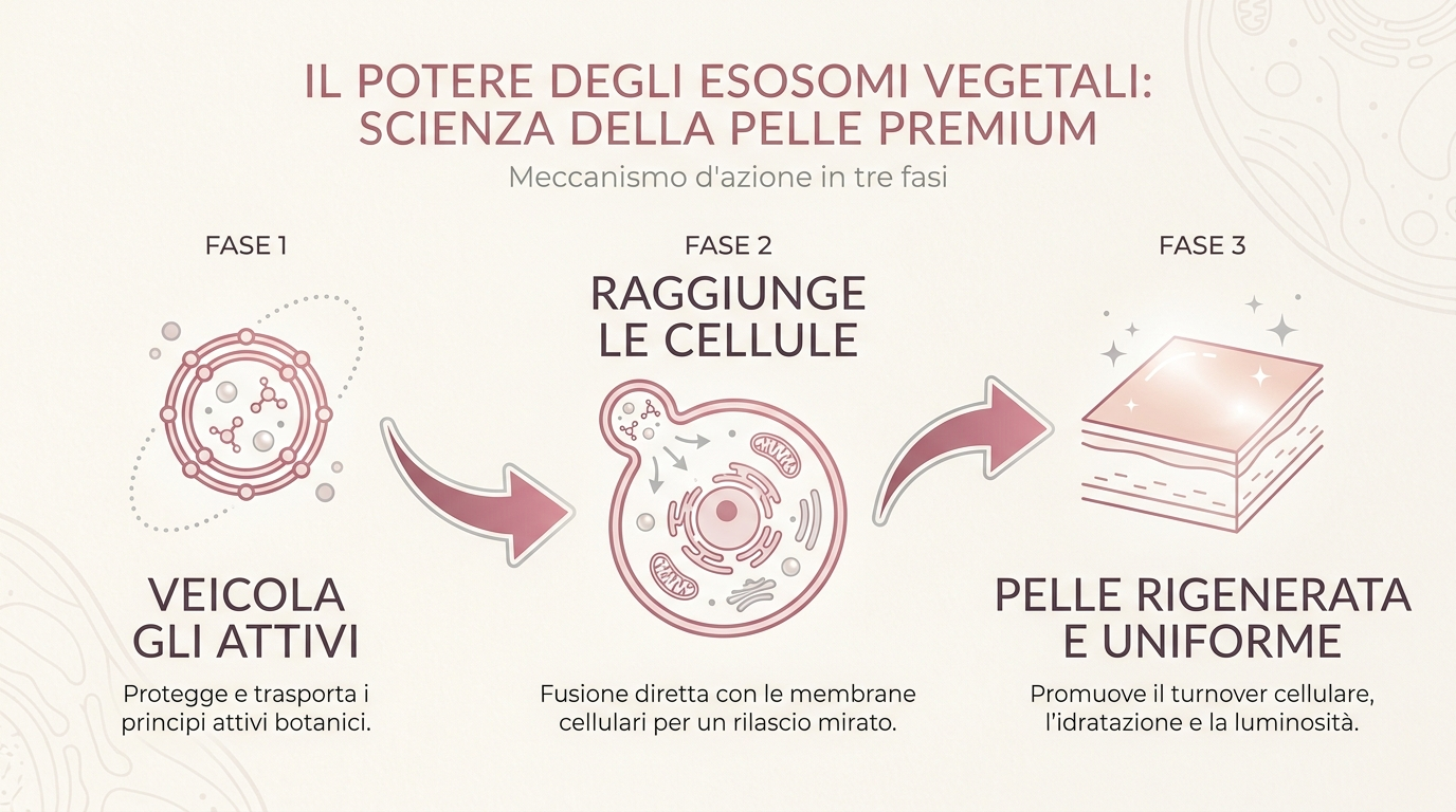 Meccanismo d'azione degli esosomi in 3 fasi