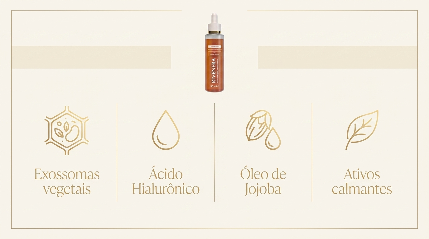 Os ativos de Rivénera: exossomas vegetais, ácido hialurônico, óleo de jojoba