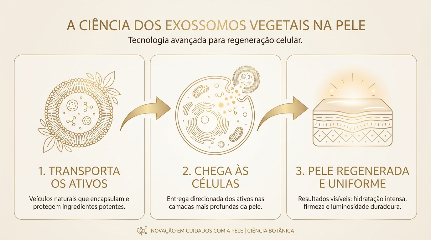 Mecanismo de ação dos exossomas em 3 fases