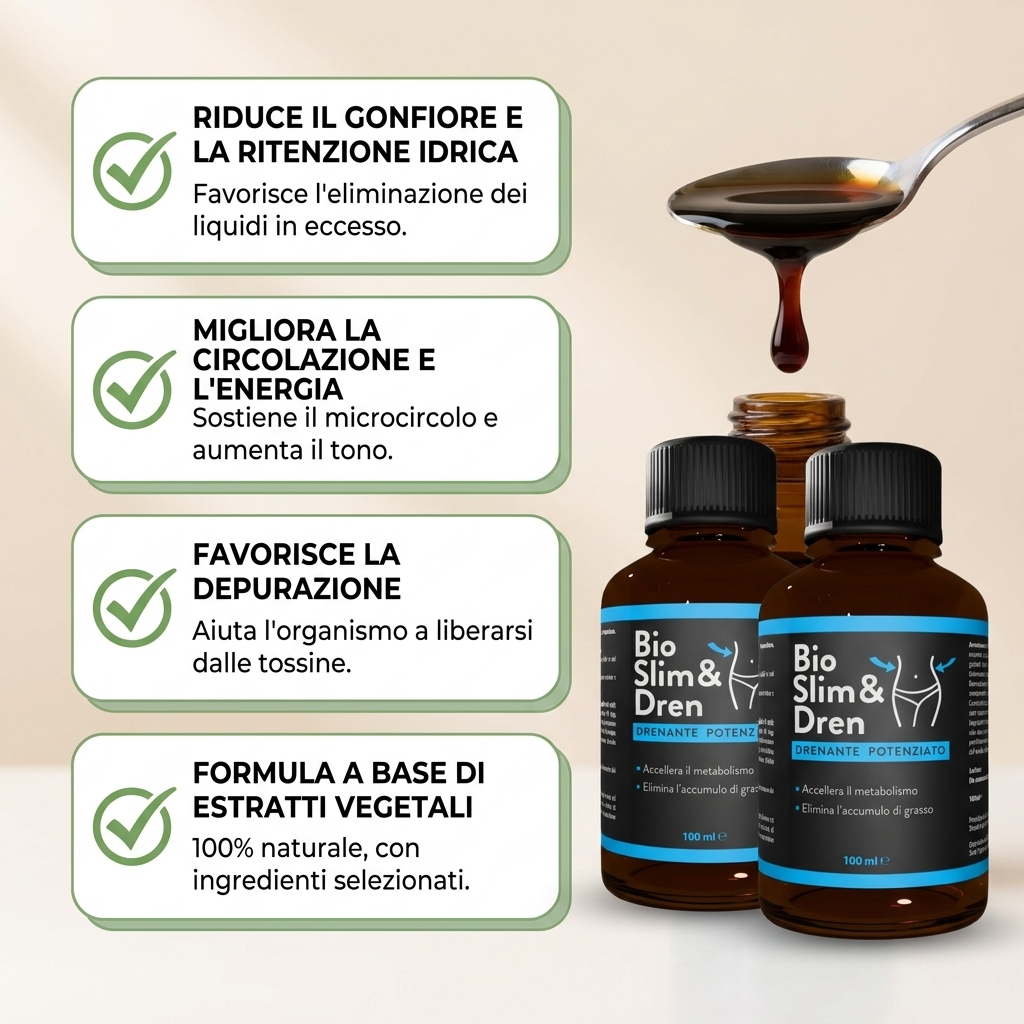 Slimmy Dren riduce il gonfiore e la ritenzione idrica, migliora la circolazione e l'energia, favorisce la depurazione, formula a base di estratti vegetali