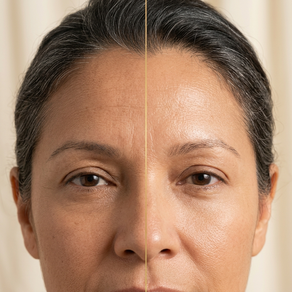 Antes y después líneas de la frente