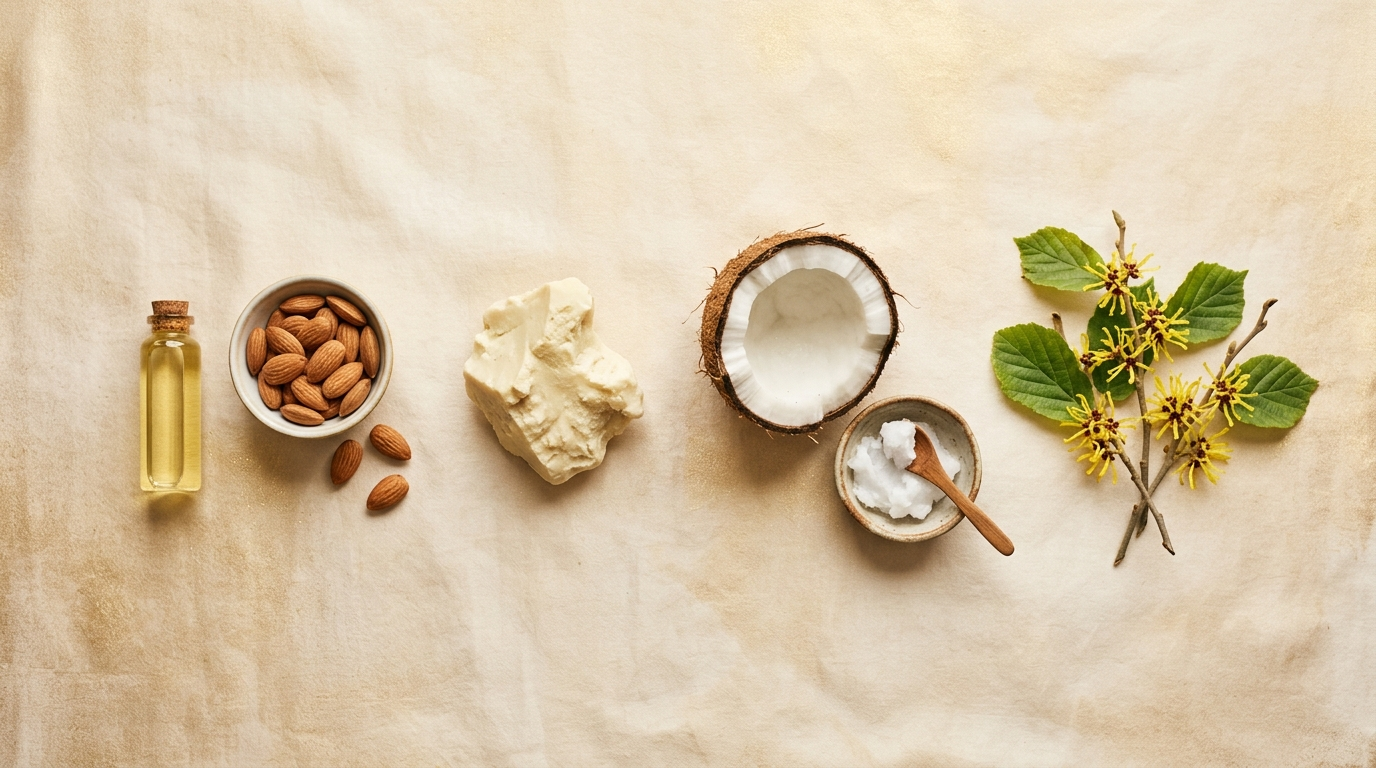 Gli ingredienti di Melatin: mandorle dolci, karité, cocco, amamelide