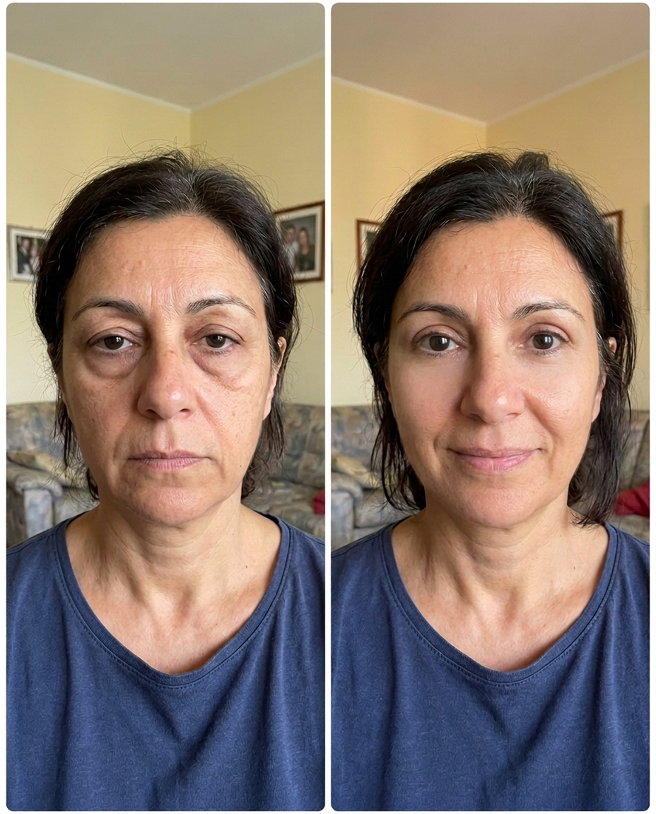 Prima e dopo: aspetto delle palpebre più sollevato con EYE PATCH