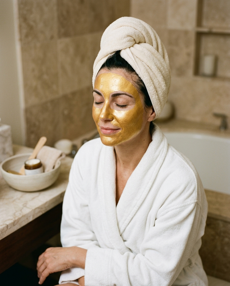 Maschera oro VÈLO applicata sul viso