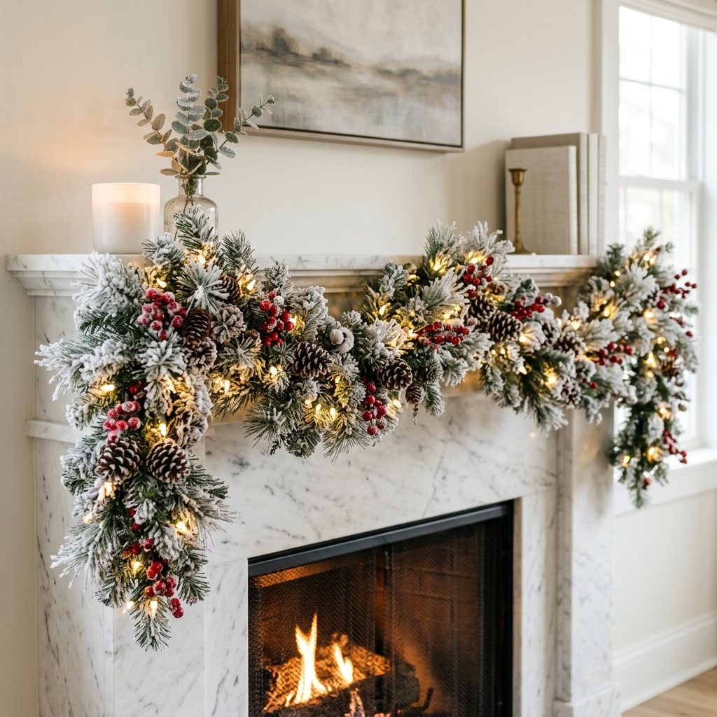 Pre-lit Frosted Pine Garland