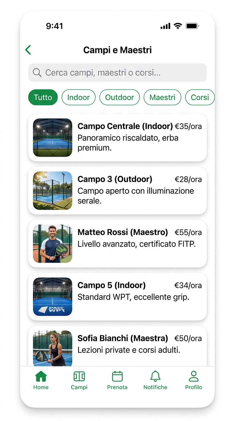 City Padel Club — Servizi