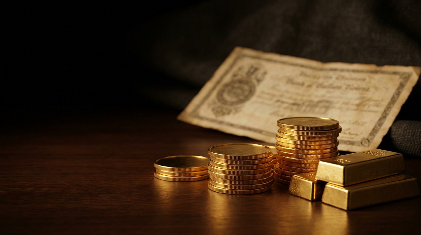Gold coins and historic banknotes illustrating hard money in 2026