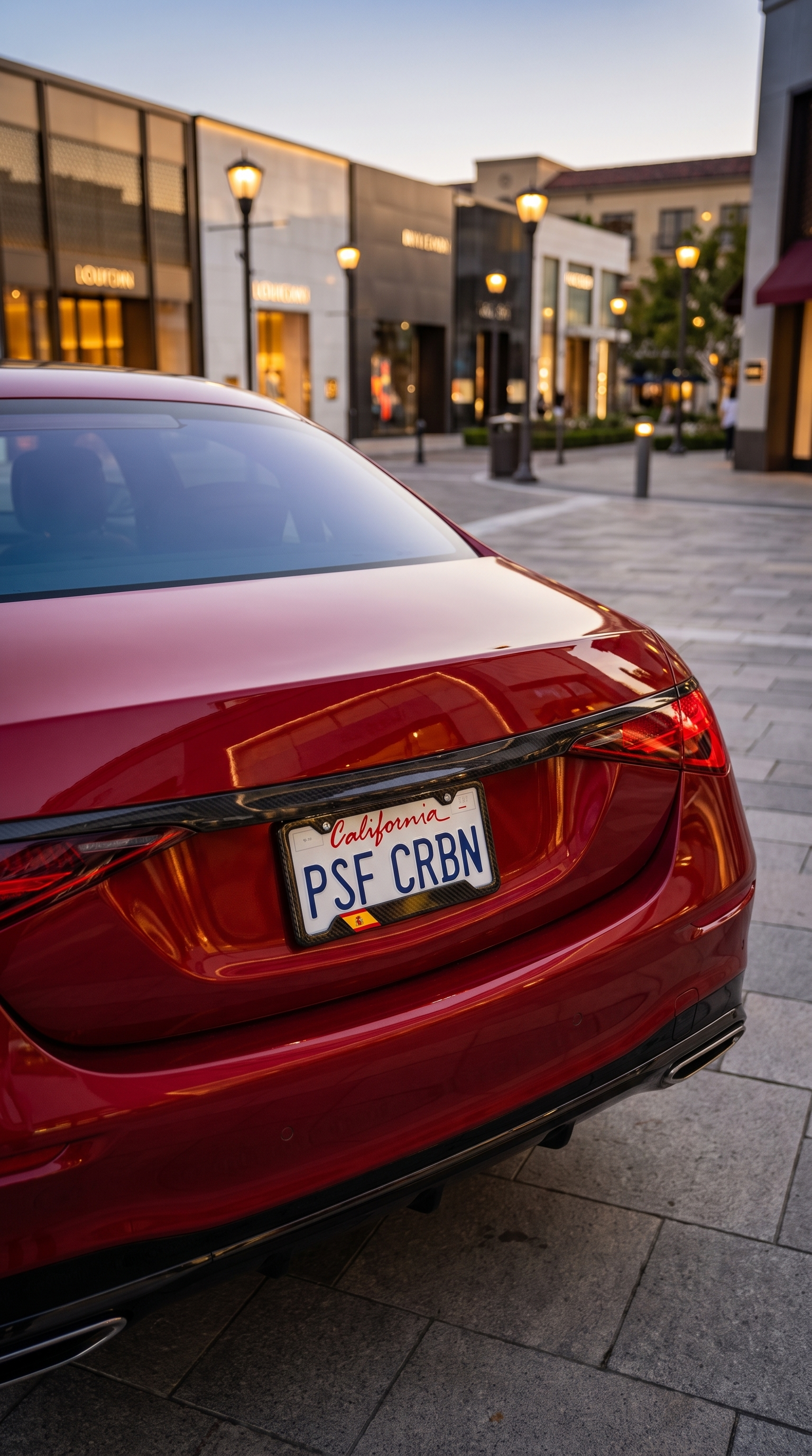España carbon fiber plate frame on a red luxury car