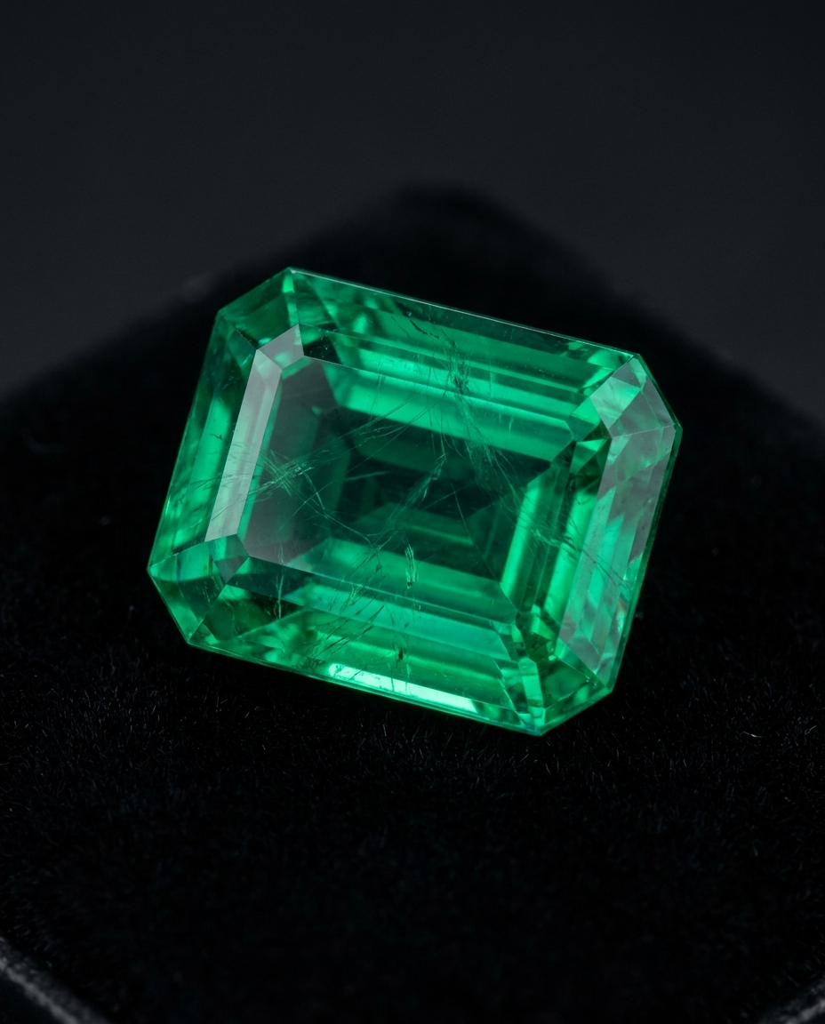 Collector-grade Muzo Colombian emerald, emerald cut — Green Glow