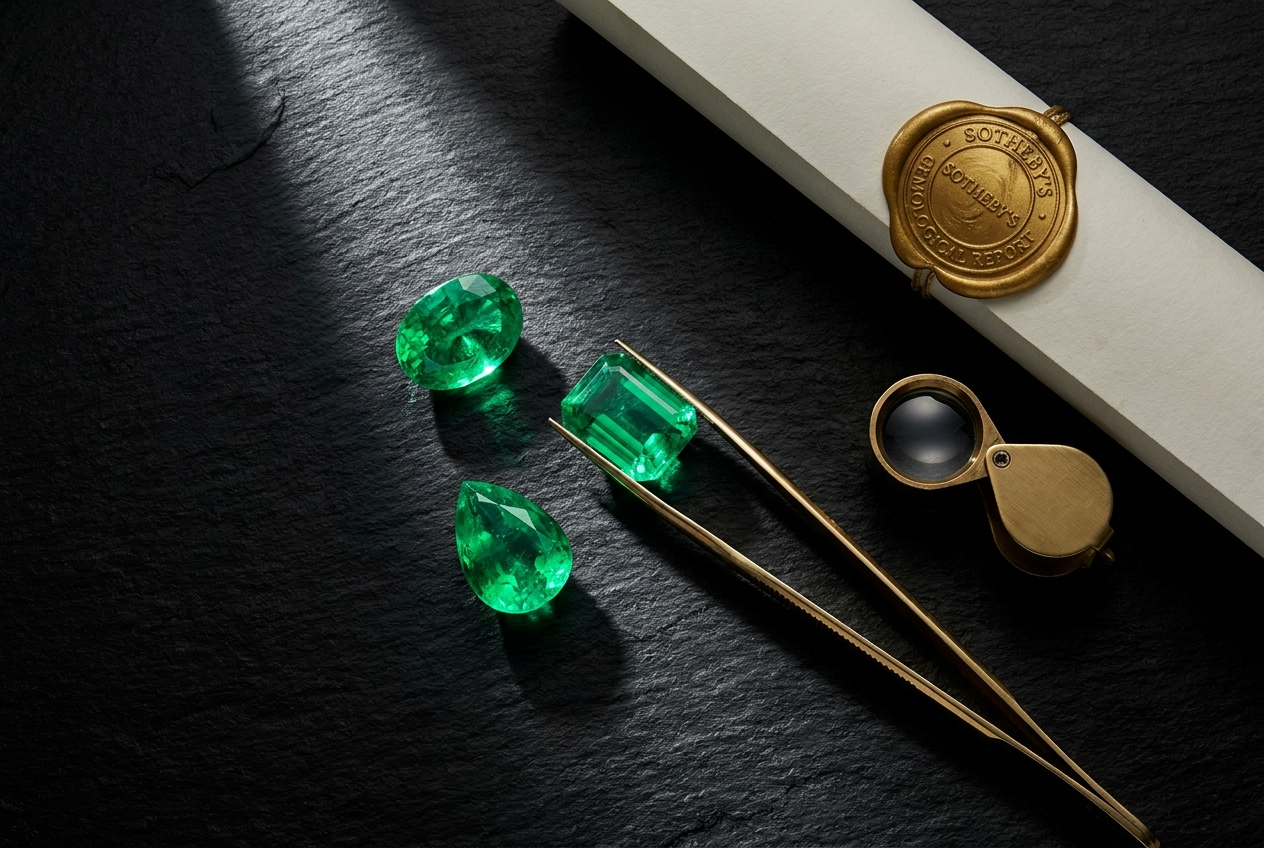 Collector-grade Muzo Colombian emeralds with gemological certificate — Green Glow