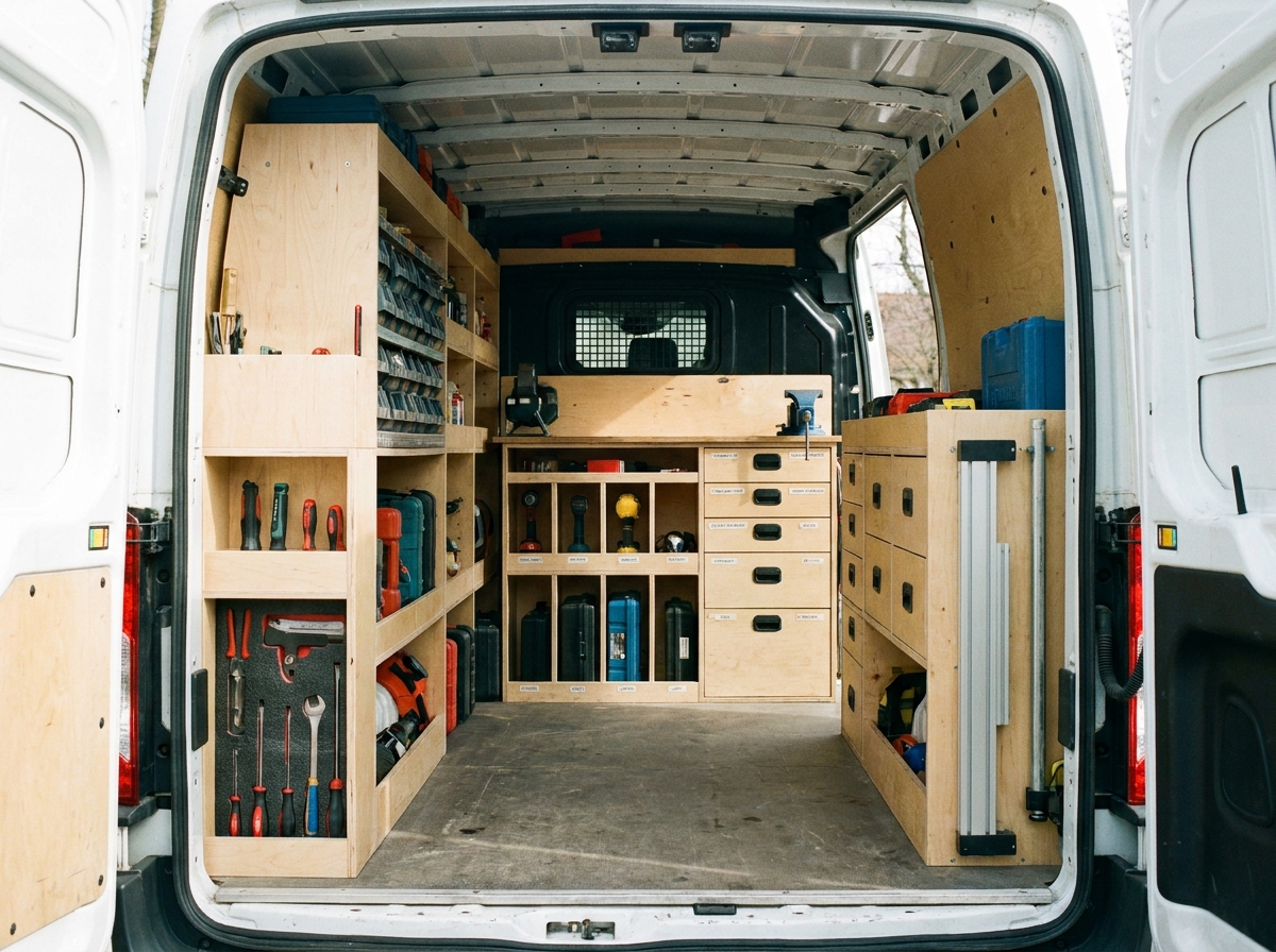 Ingerichte bestelbus met stellingen op maat