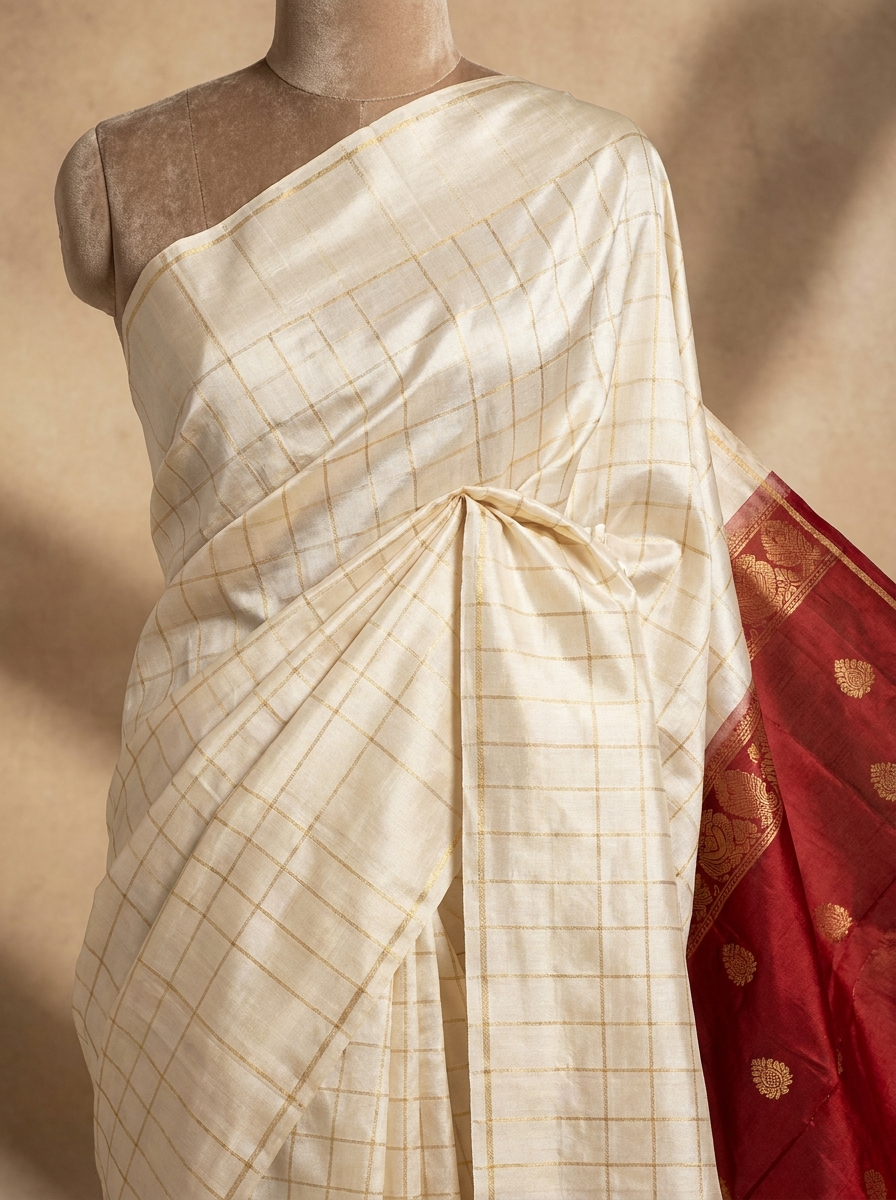 Ivory & Gold Wedding Silk Saree