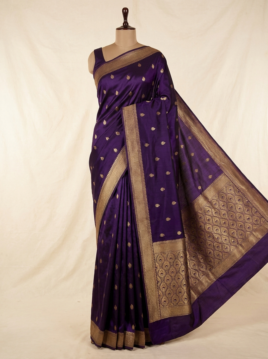 Midnight Purple Zari Butta Saree