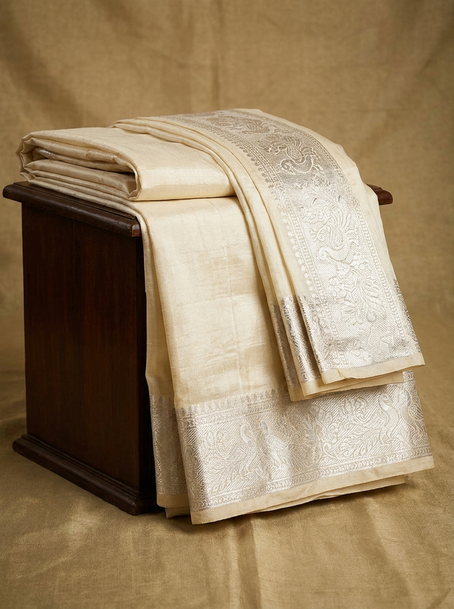 Grand Wedding Dhoti Set - Silver Zari