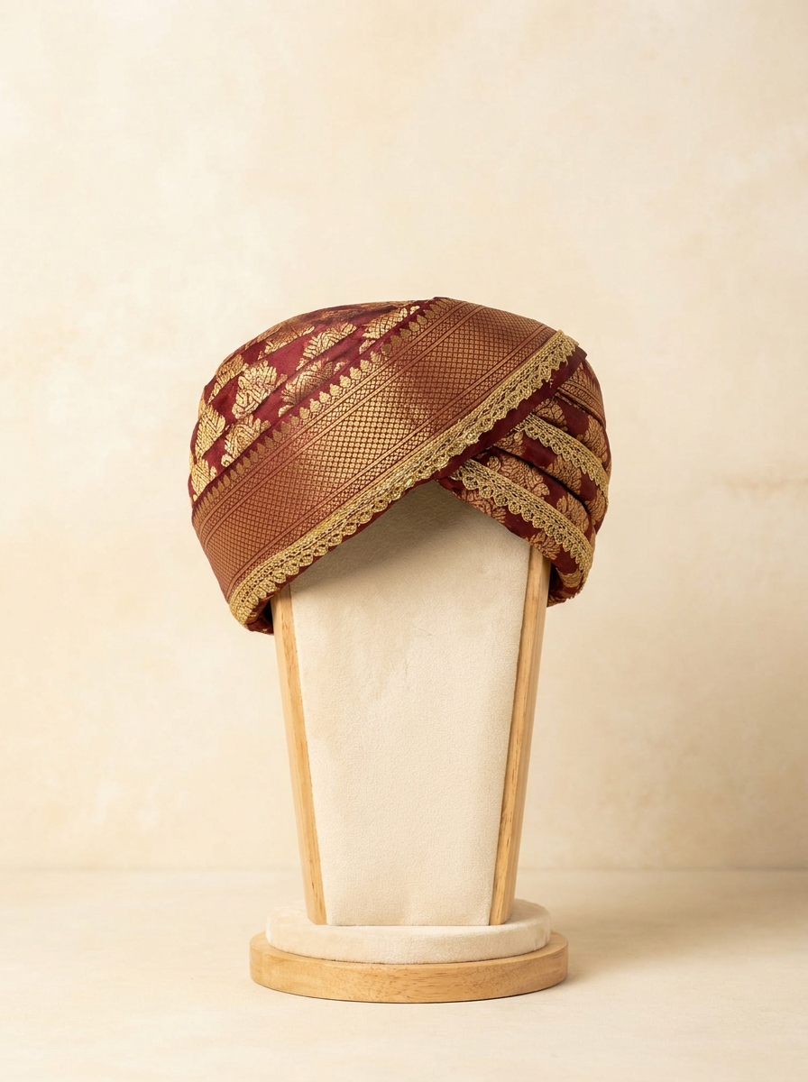 Classic Mysore Peta - Maroon & Gold