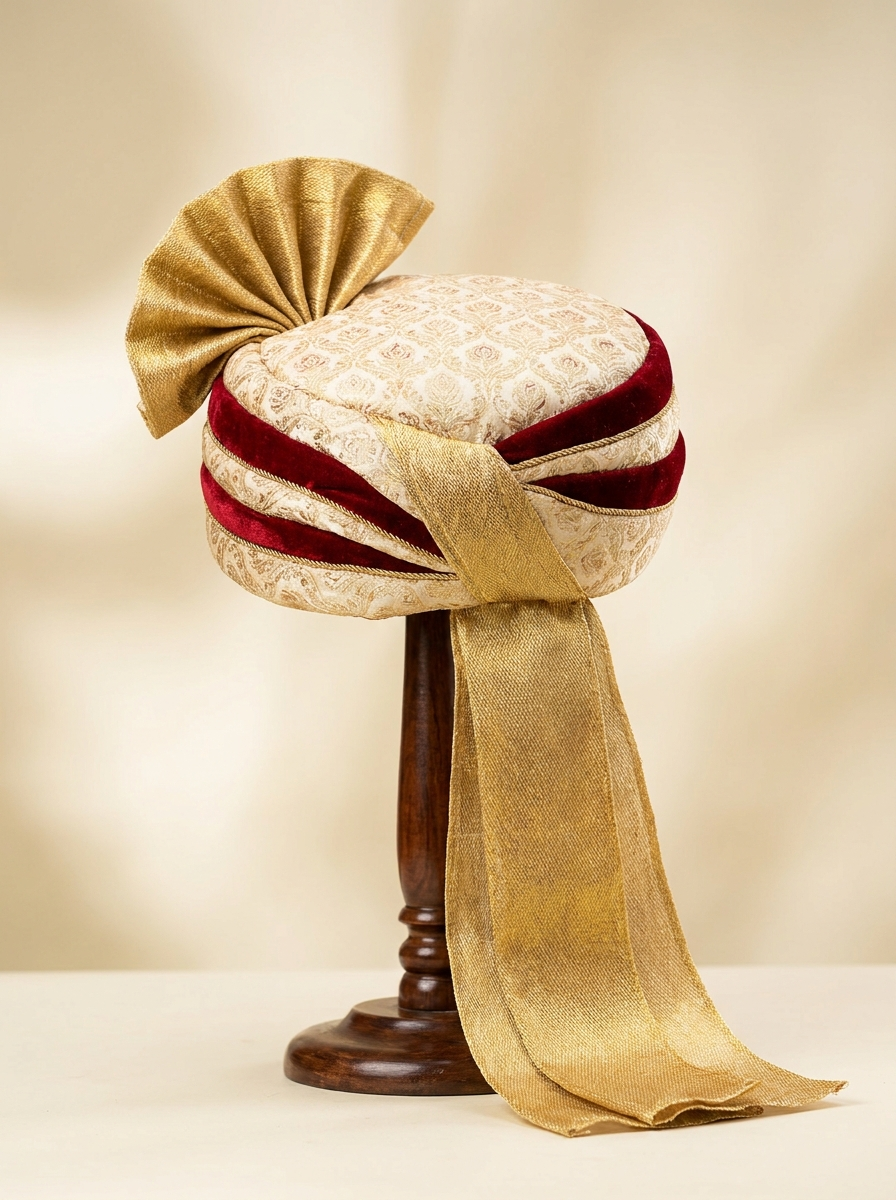 Durbar Peta - Cream & Crimson