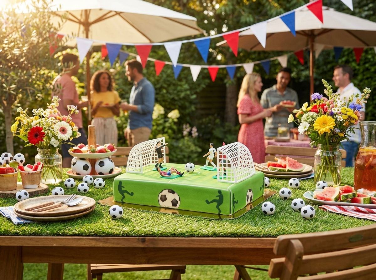 Fußballfeld-Torte mit Fußballern