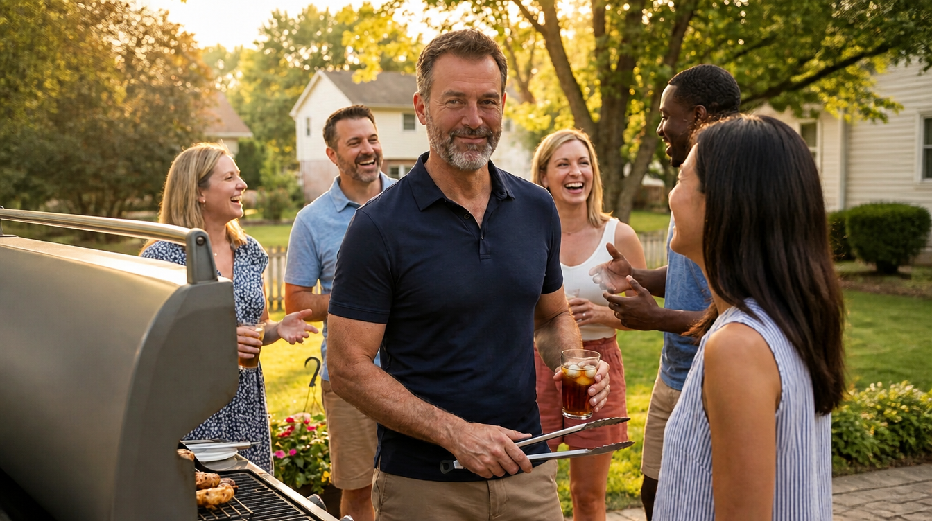 Man at backyard BBQ