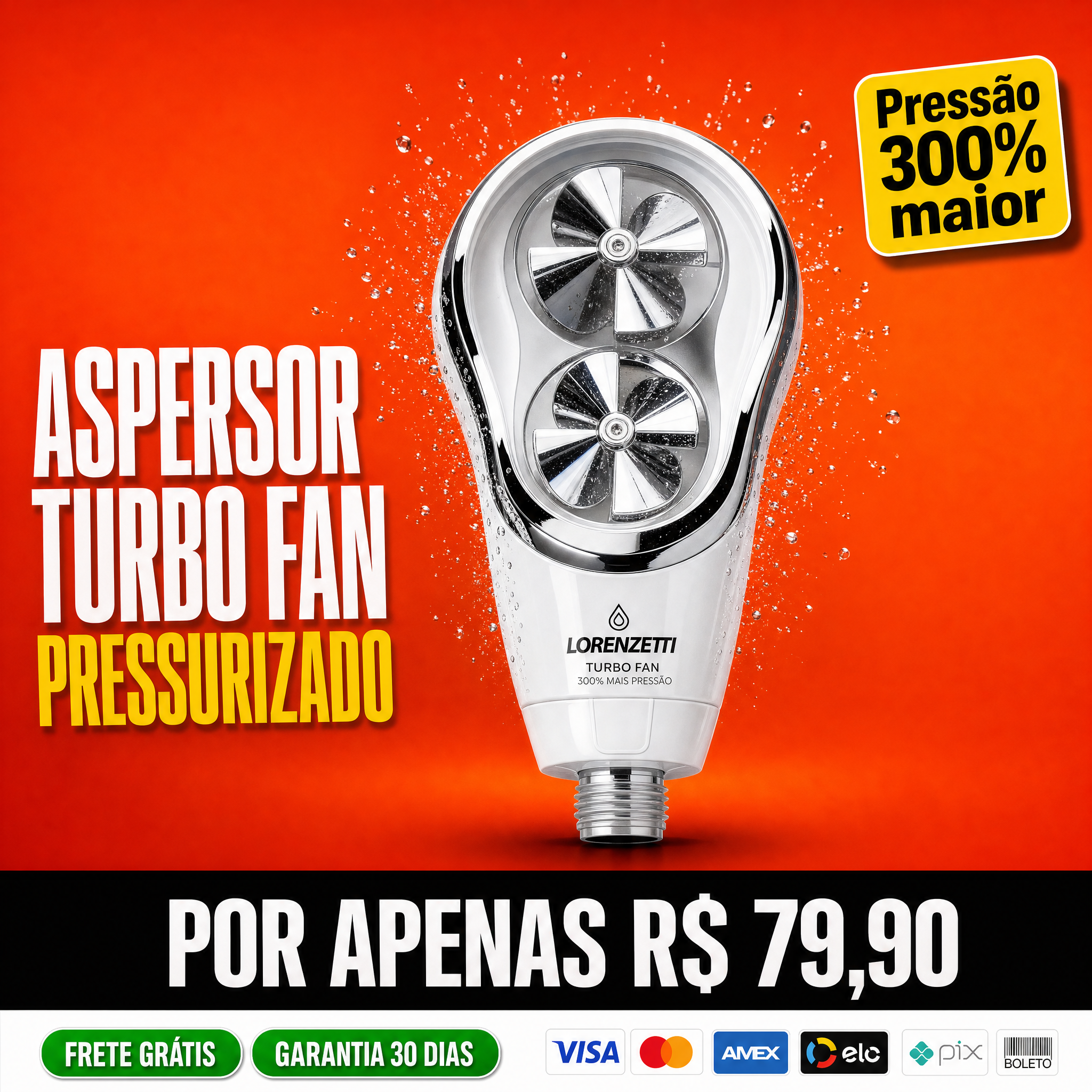 🚿 Aspersor Turbo Fan — Chuveiro Pressurizado Hélice Dupla
