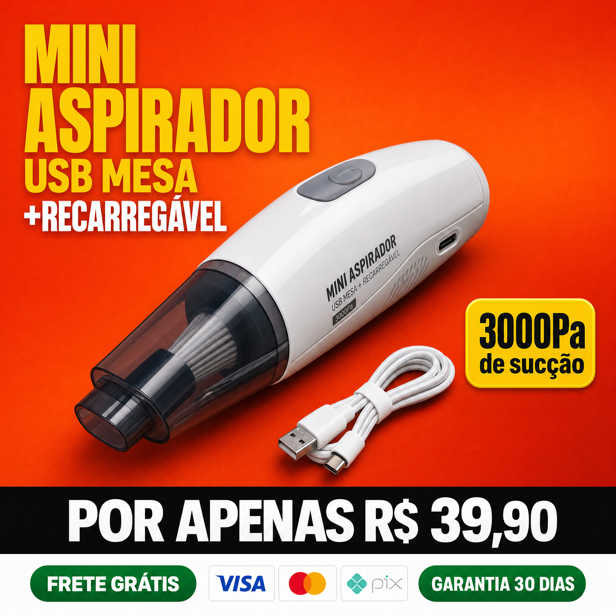 🌪️ Mini Aspirador Portátil USB — Recarregável de Mesa