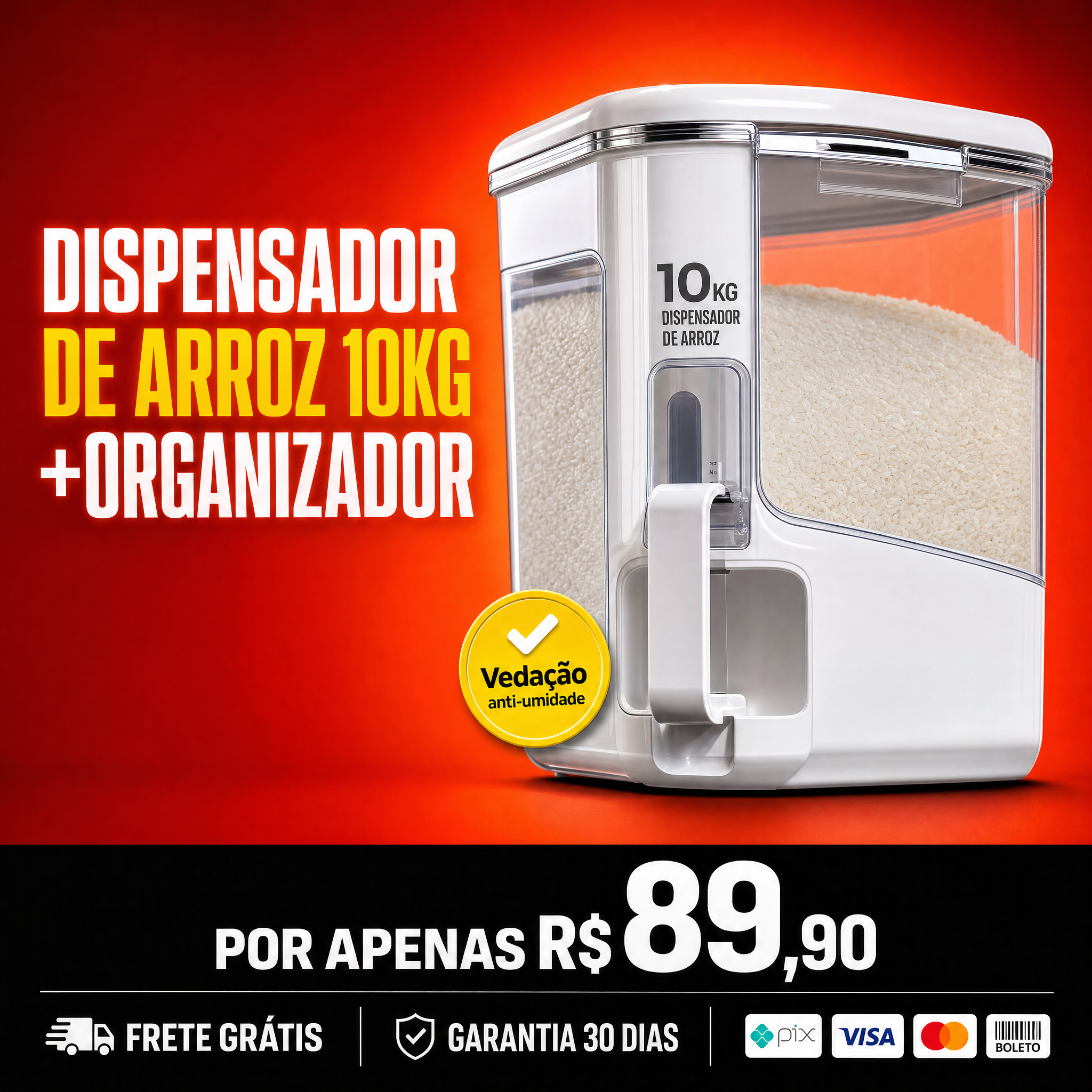 🍚 Dispensador de Arroz 10kg — Organizador Inteligente de Cozinha