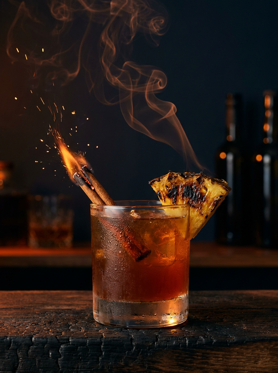 Rum cocktail with charred pineapple