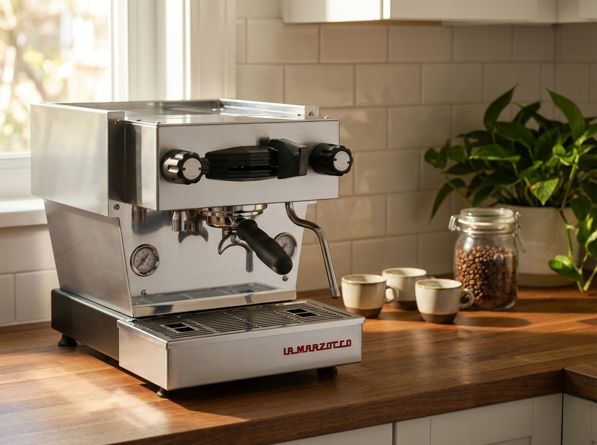 La Marzocco Linea Mini auf einer Küchenarbeitsplatte zu Hause