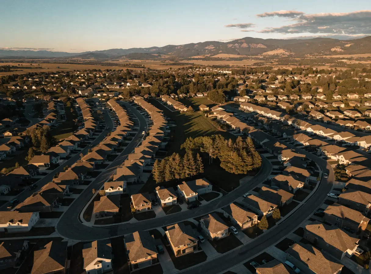 Aerial view of Treasure Valley neighborhood rooftops
