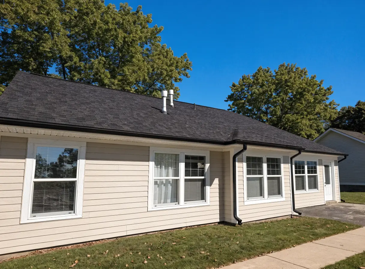 Completed dark charcoal shingle roof replacement on Nampa home