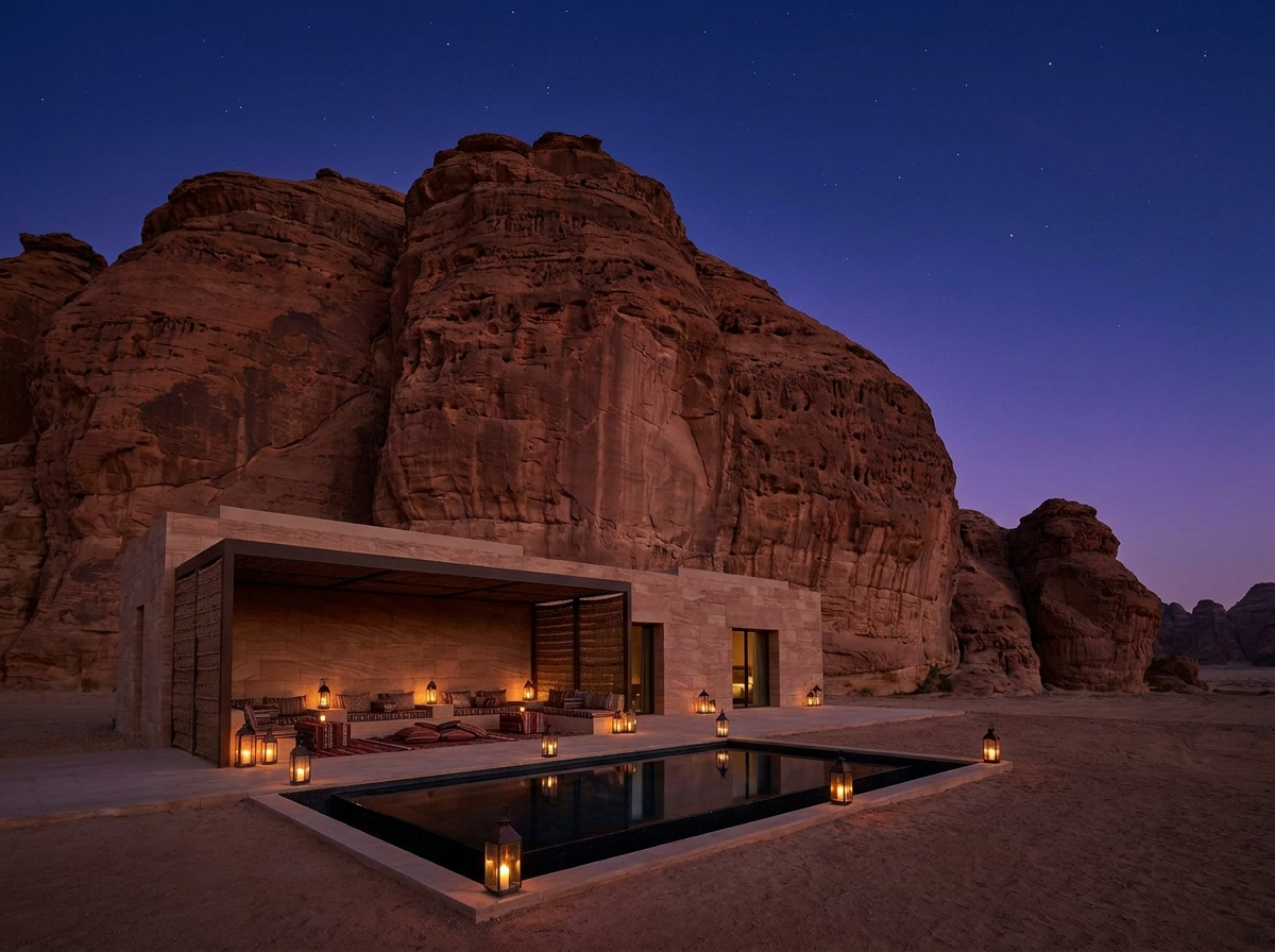 The Monolith Villa and its plunge pool beneath the rock