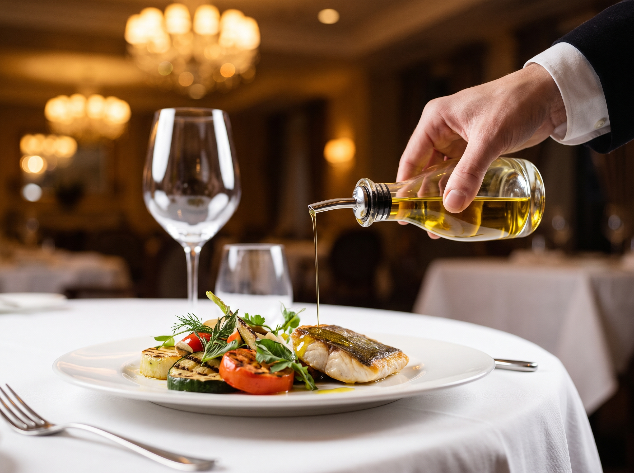 Olio extravergine servito in un ristorante