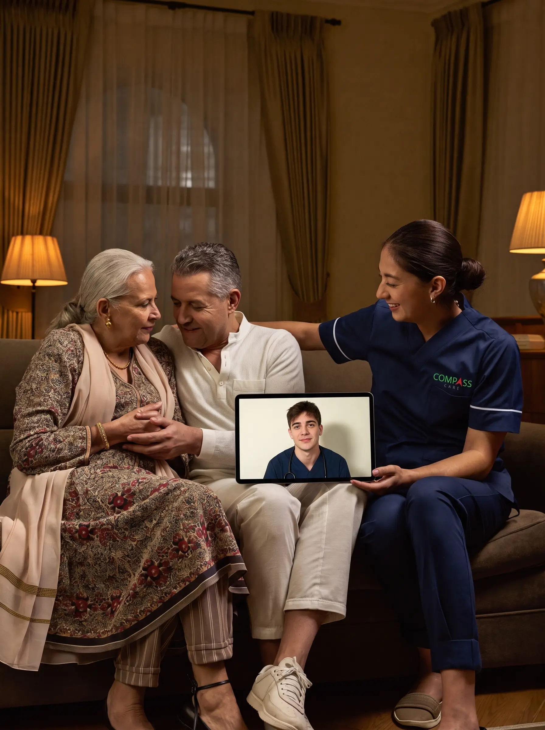 Family video call with parents back home in Pakistan