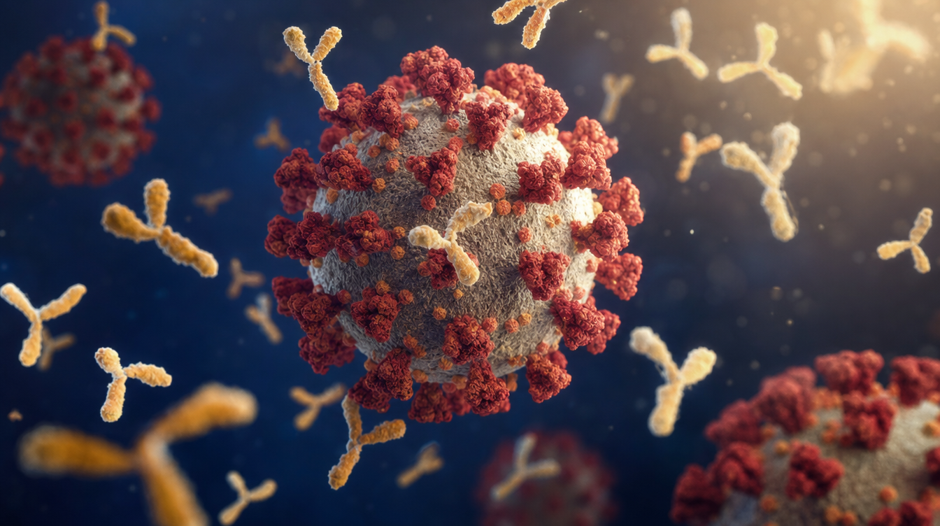 Coronavirus mit Spike-Proteinen und Antikörpern