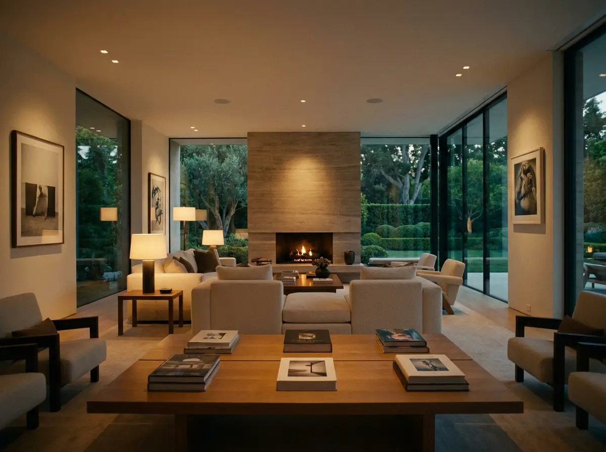 Luxury apartment living room with coastal views