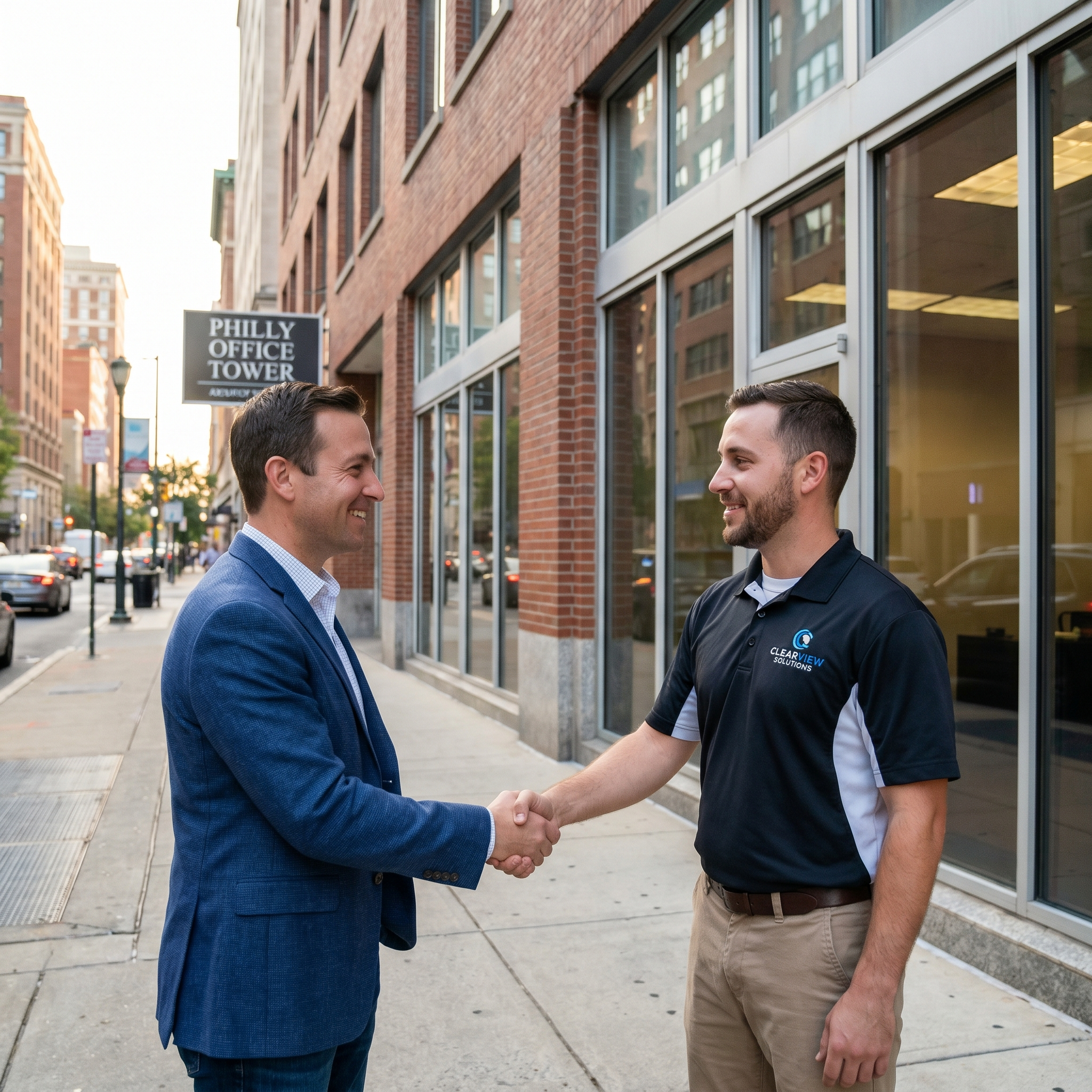 Security window film protecting Philadelphia commercial building