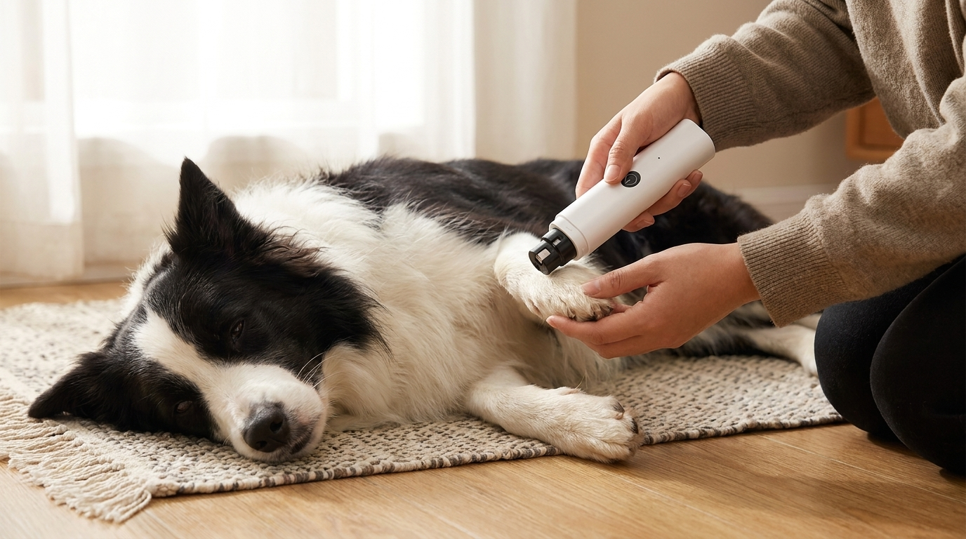 Border Collie calm during nail filing