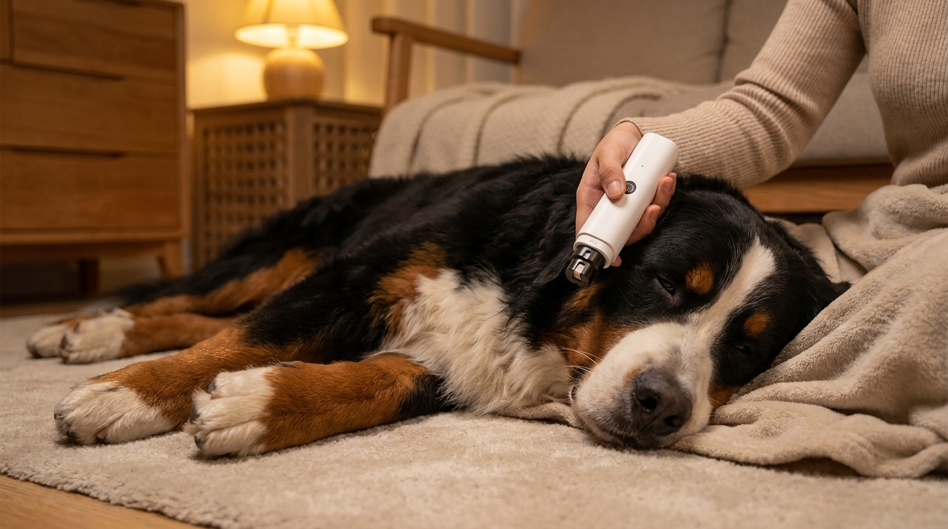 Large Bernese Mountain Dog relaxed