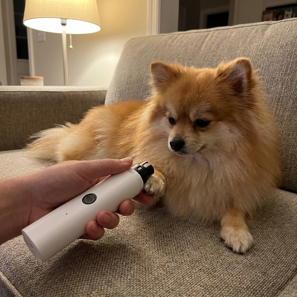 Pomeranian calm during nail care