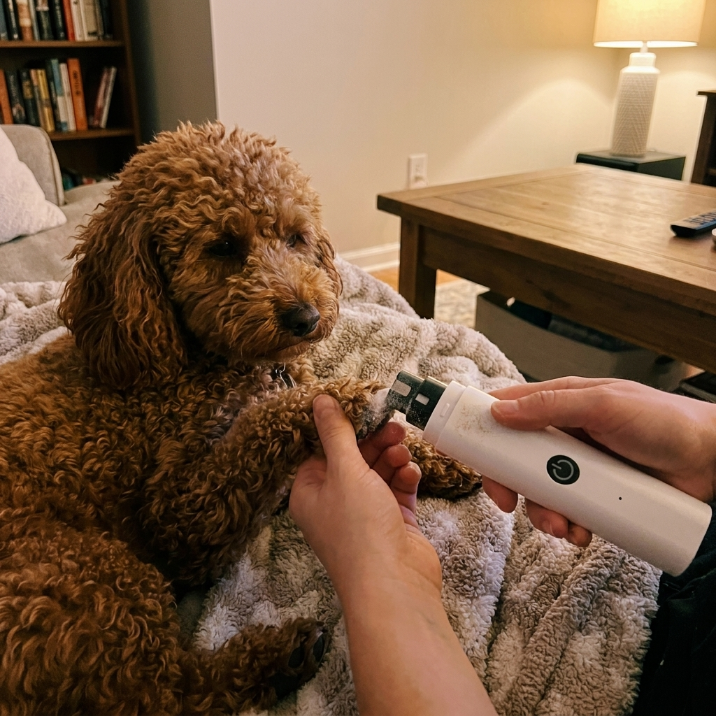 Poodle relaxed nail session