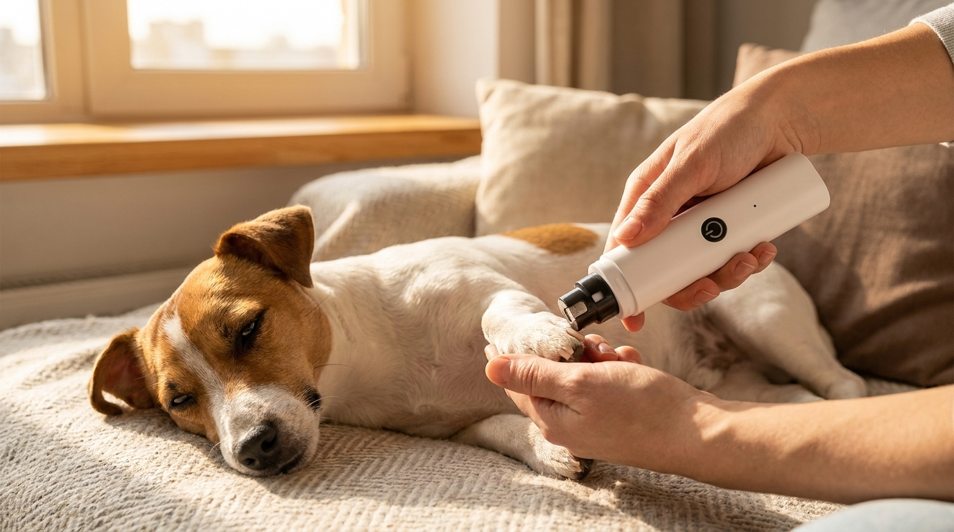 Jack Russell relaxed during nail care