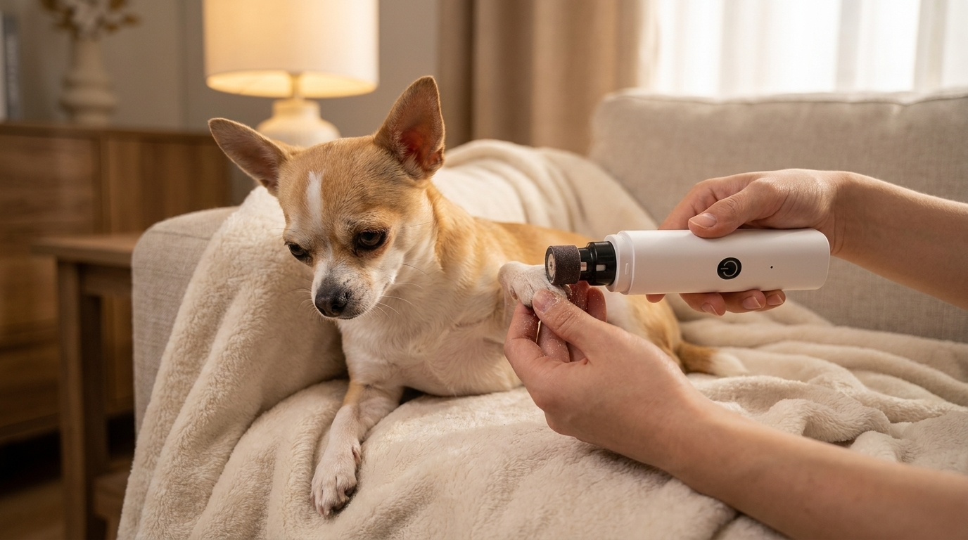Chihuahua relaxed during nail care