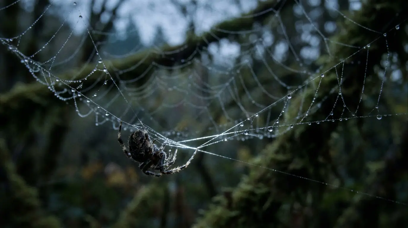 Traumdeutung Spinne – leuchtendes Spinnennetz als Symbol der Kreativität