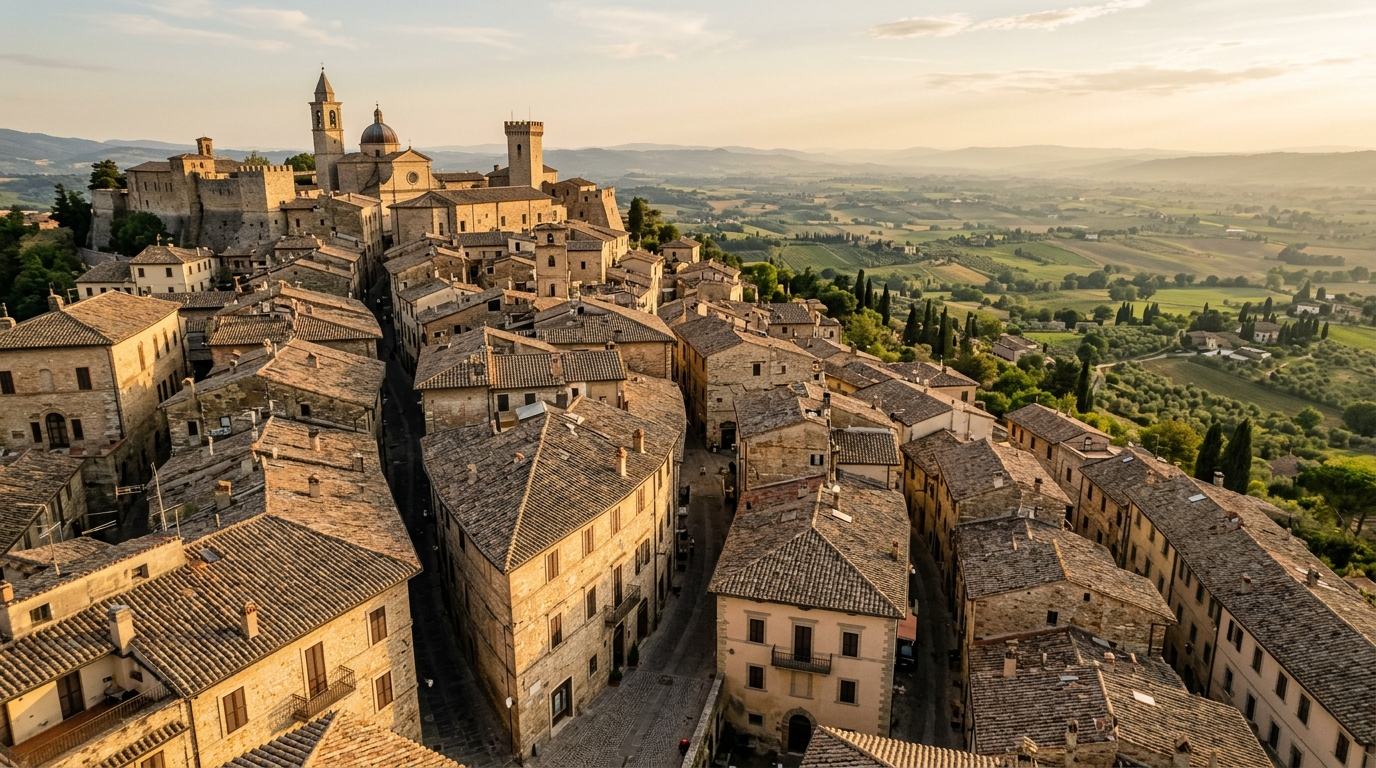 Tetti e facciate residenziali di un borgo umbro