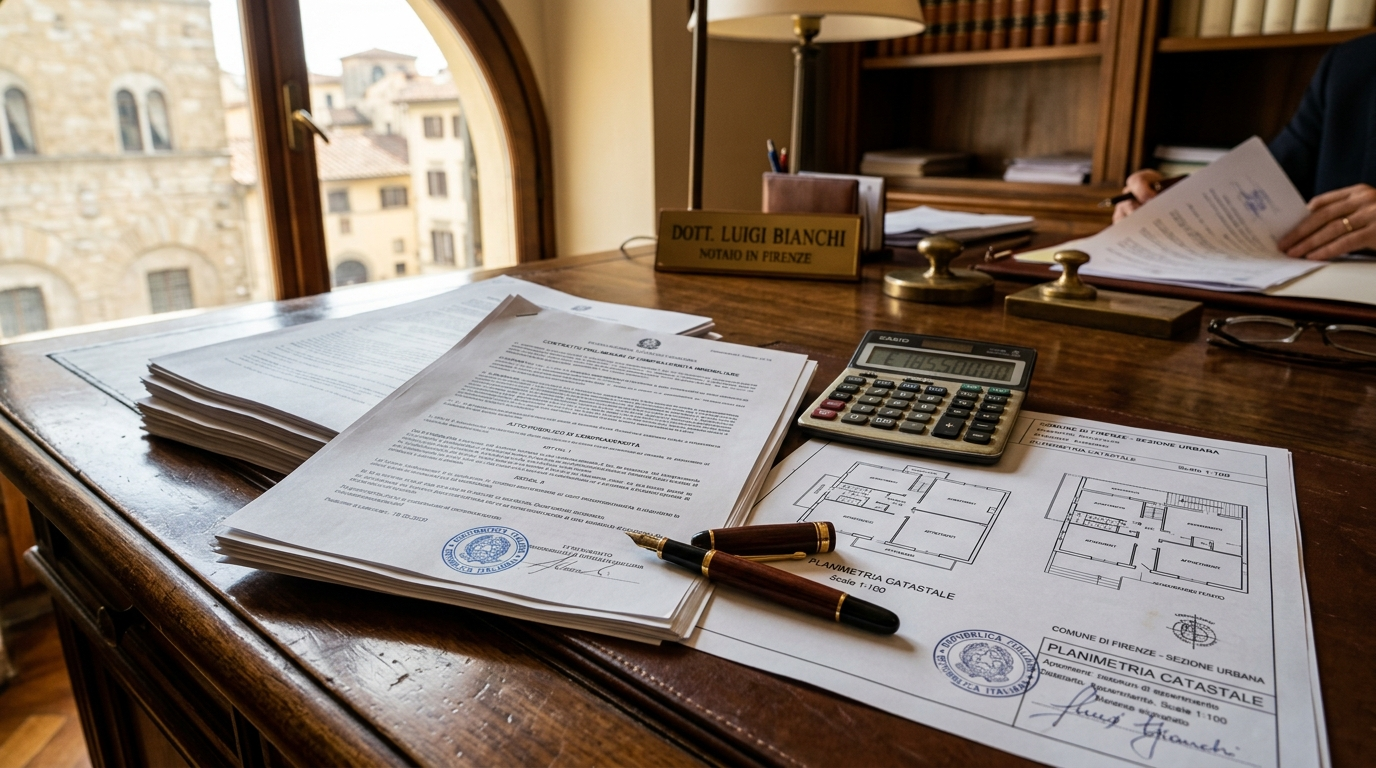 Documenti per l'acquisto della prima casa sulla scrivania di uno studio notarile