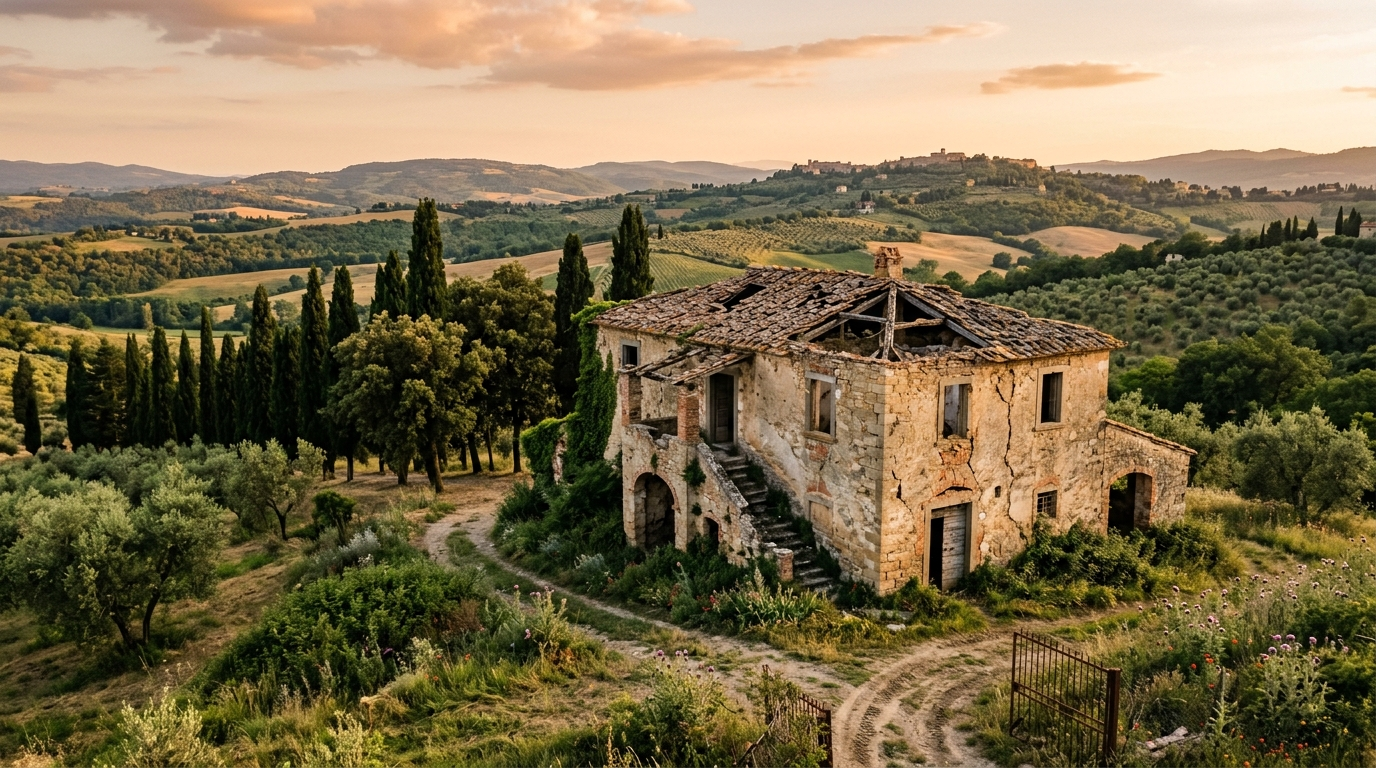 Rudere in pietra nella campagna umbra da ristrutturare