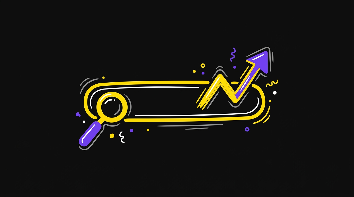 Doodle of a search bar with a magnifying glass and a small upward trend arrow rising out of it