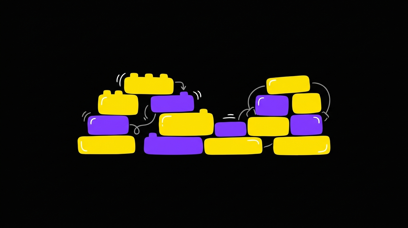 Doodle of building blocks at different heights forming a rising and dipping energy curve