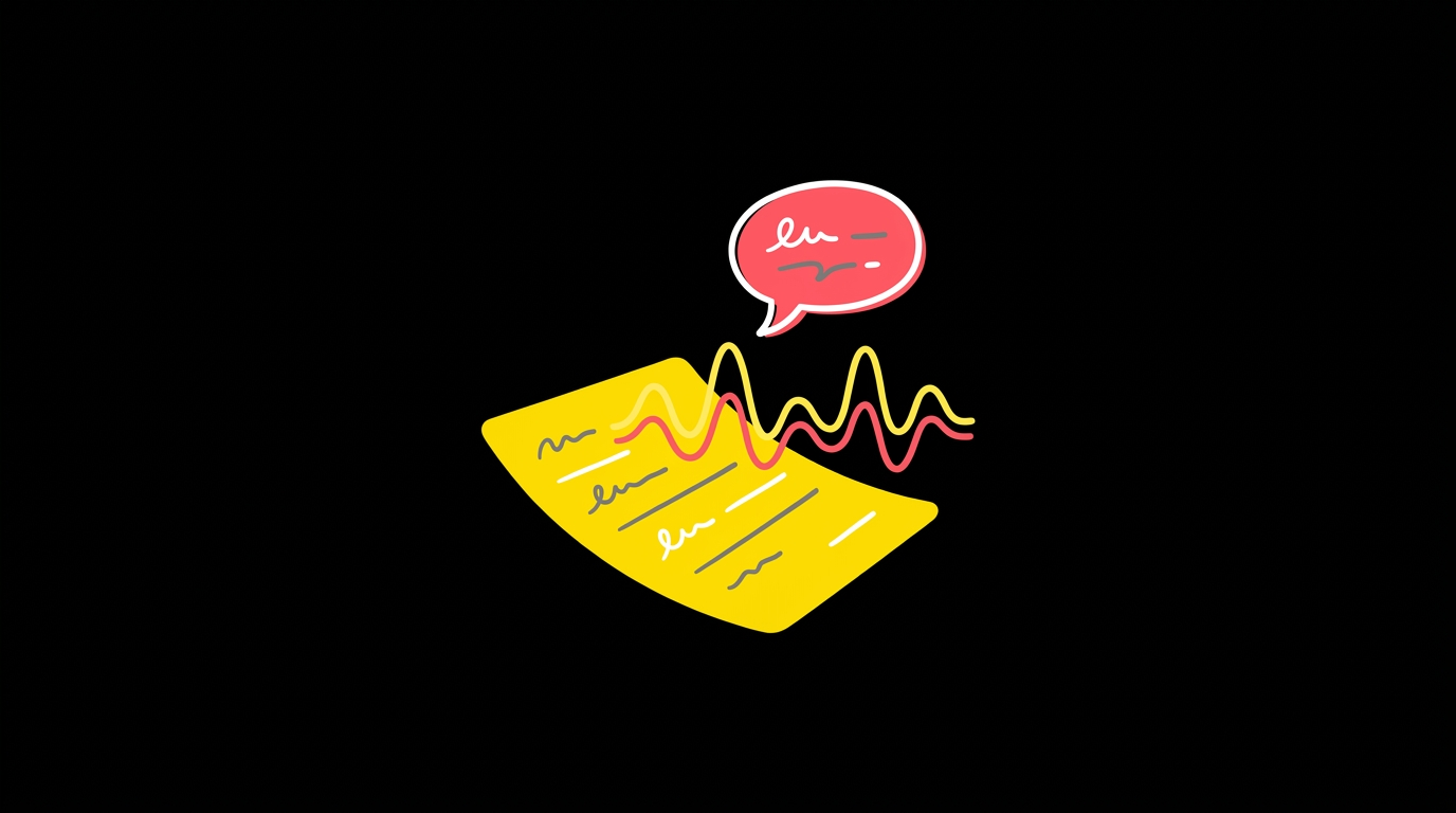 Doodle of a script page with sound waves and a speech bubble rising from it