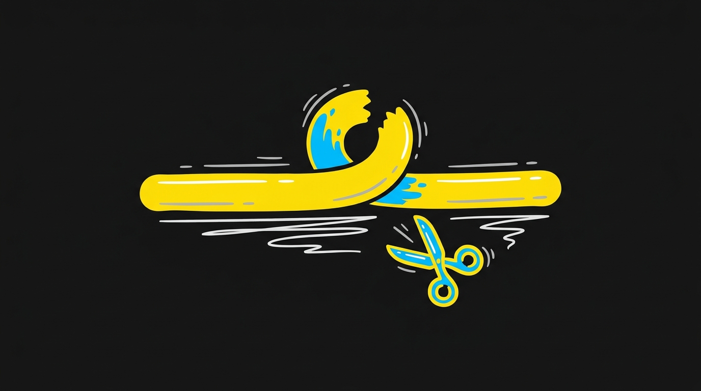 Doodle of an editing timeline with a section lifted out and a pair of scissors