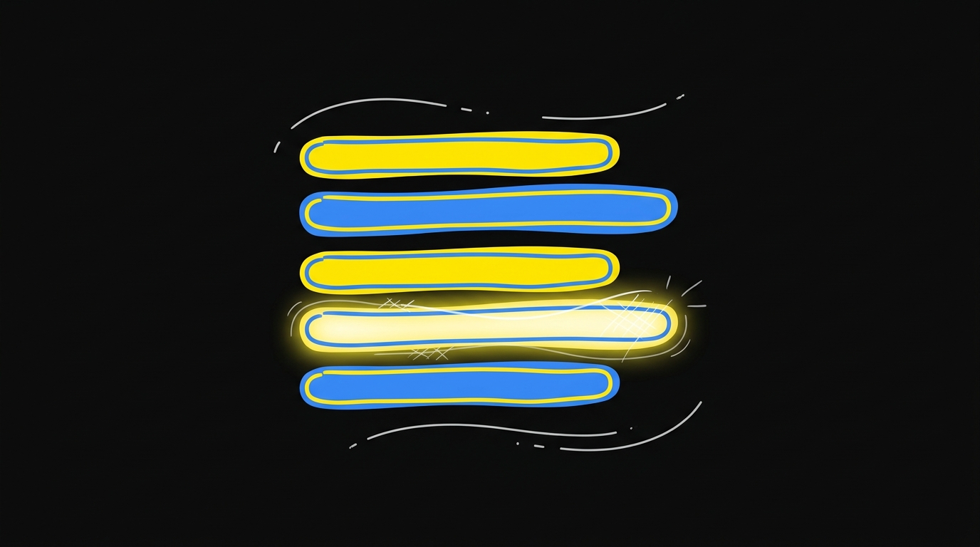 Doodle of five stacked title bars of different lengths with the fourth glowing